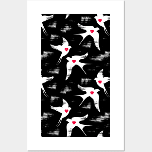 Kitsch Valentine | black, white and red| bird in wind Posters and Art